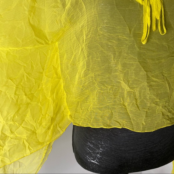 Yellow Silk Sheer Flare Sleeve Swim Coverup - Picture 6 of 13